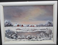 Auktion 370<br>Eva Brexendorf, 1994 "Winterlandschaft", &ouml;l/Malfaser, gerahmt, RG 35x45 cm