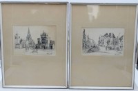 Auktion 370<br>2x Ansichtengrafiken, William Hyatt, Glasgow, 50er Jahre, je gerahmt/Glas, RG 41,5 x 32cm