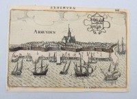 Auktion 370<br>Ansichtenstich der niederl&auml;ndischen Stadt Arnemuiden, 18./19. Jhd., auf Papier geklebt, ungerahmt,. ca. BG 15 x 21cm