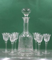 Auktion 370<br>Karaffe mit 6 Gl&auml;sern, florales Dekor,  Danish Design Romania