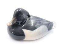 Auktion 370<br>Reiherente, Royal Copenhagen, Modellnr. 1924, Unterglasurfarben, H-6cm L-11cm