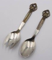 Auktion 370<br>Salatbesteck, Silbergriffe, D&auml;nemark, COHR, ca. L-17cm