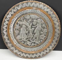 Auktion 370<br>gr. rundes Tablett, D-40 cm, wohl Irand, Handarbeit