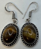 Auktion 370<br>Handgemachte Vintage Tigerauge- 925- Silber Tropfen Ohrringe, H-ca. 4,2 cm, 8,3 gr.
