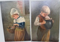 Auktion 370<br>nur W.S. ? 2 Kinderportraits, &Ouml;lPlatte, je 29x20 cm