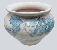 Auktion 370<br>grosser Terrakotta-Blumen&uuml;bertopfglasiert, H-25 cm, D-ca. 32 cm