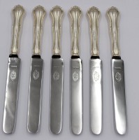 Auktion 370<br>6x gr. Speisemesser, 90er Auflage, &auml;lter, ca. L-21,5cm