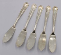 Auktion 370 / Los 11077 <br>5x Fischmesser, versilbert, &auml;lter, ca. L-16,3cm