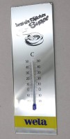 Auktion 370<br>Wela-Werbethermometer, 60er Jahre, ca. 24 x 8cm, an den Ecken besch&auml;digt