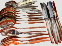 Auktion 370<br>30 tg. versilbertes Besteck "Auerhahn" in orig. Kasten, 90-er Auflage