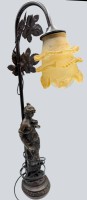 Auktion 370 / Los 16062 <br>Tischlampe mit fig&uuml;rlichen Stand, Metall bronziert, 20.Jhd., H-                                                                                 53 cm
