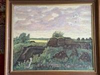 Auktion 370 / Los 4090 <br>G&uuml;nter Ritschel, Worpswede (1925-2006) 1968  "H&uuml;nengrab", &Ouml;l/Leinwand, gerahmt, RG ca. 60x70 cm