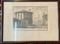 Auktion 370<br>alte Radierung "Tempel der Vesta auf dem Forum Romanum" ger/Glas, stockfleckig