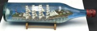 Auktion 370<br>Buddelschiff in 3 L Flasche , Segelschiff Hamburg vor Diorama mit Leuchtturm, L-50 cm