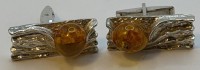 Auktion 371 / Los 1004 <br>Paar massive Silber-835- Manchettenkn&ouml;pfe, Fischland Schmuck mit Bernstein-Kugeln, zus. ca. 15 gr.