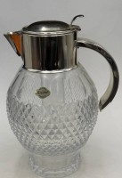 Auktion 371 / Los 10013 <br>gr. Bleikristall-Saftkrug mit versilberter Montur "Knittel" Handschliff, Eisbeh&auml;lter fehlt, H-31 cm