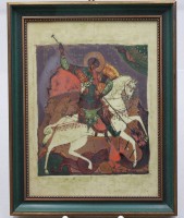 Auktion 371<br>Ikone "Hl. Georg" auf Heinrich Porzellan, gerahmt, RG 28,5x23 cm