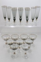 Auktion 371<br>Gl&auml;sersatz,  Jozef Stanik, Goldene Suzanne, 4 Biergl&auml;ser, 6x Sektfl&ouml;ten und 9 Sektschalen, ca. H-14-22cm