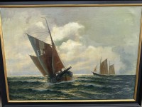 Auktion 371<br>Franz SCHAFFNER (1876-1951), Emdener Fischkutter, &Ouml;l/Leinen, gerahmt, RG82x110 cm, Leinen hinterlegte Stellen