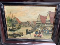 Auktion 371<br>Barat (oder &auml;hnlich?) Blumenmarkt in Holland", &Ouml;l/Leinen, schwer gerahmt, RG 60x76 cm