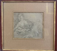Auktion 371 / Los 5003 <br>Giacomo CAVEDONE (1577-1660) "Mutter mit Kindern" Stiftzeichnung, ger/Glas, RG 35x37 cm, verso altes handgeschriebenes Etikett mit Zuordnung