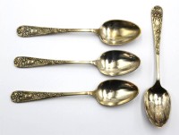 Auktion 371 / Los 11026 <br>4x Kaffeel&ouml;ffel, EPNS, &auml;lter, ca. L-12cm