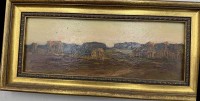 Auktion 371 / Los 4022 <br>verso kyrillisch bezeichnete Landschaft, Malfaser, gerahmt, RG 11x29 cm