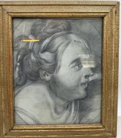 Auktion 371 / Los 5004 <br>anonyme Altmeister Zeichnung "M&auml;dchenportrait", 19.Jhd., ger/Glas, RG 38x33 cm