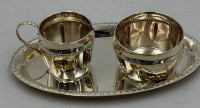 Auktion 371<br>Milch und Zucker auf Tablett, versilbert, 22x14 cm