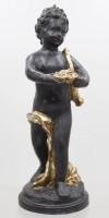 Auktion 371<br>hohe Figur, Putto, &auml;lter, Bronze geschw&auml;rzt und teilweise vergoldet, ca. H-34,5cm