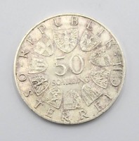 Auktion 371<br>50 Schilling-M&uuml;nze, 1969, 450. Todestag von Kaiser Maximilian I. , 900er Silber, ca. 20gr.
