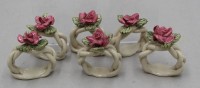 Auktion 371<br>6x Serviettenringe, aufgesetzte Bl&uuml;ten, 5x6 cm