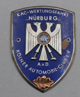 Auktion 371<br>Plakette,  KAC(K&ouml;lner Automonil Club) - Wertungsfahrt auf dem N&uuml;rburgring, um 1960, ca. 11 x 8cm