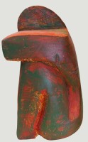 Auktion 371<br>Anne-Gret Winkler (1944 - 2018) , moderne Skulptur "Hockende" braune Terrakotta, rot/gr&uuml;n, H-32 cm, T-18 cm