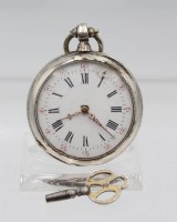 Auktion 371<br>Taschenuhr , 19. Jhd., Schl&uuml;sselwerk, Silbergeh&auml;use, leider alle Teile lose, Werk l&auml;uft, Altersspuren, ca. D-4,7cm