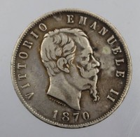 Auktion 371 / Los 6029 <br>5-Lire-M&uuml;nze, Silber, K&ouml;nig Viktor Emanuel II., 1870, 24,2gr., D-3,8cm