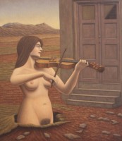 Auktion 371 / Los 4025 <br>Ronald de Haan, Surrealist Ende 20. Jhd., Titel "DAWN", &Ouml;l/Leinwand, ungerahmt, ca. 73 x 64cm