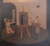 Auktion 371<br>Ronald de Haan, Surrealist Ende 20. Jhd., Titel "The Artist and his Model", &Ouml;l/Leinwand, ungerahmt, ca. 66  x 71,5cm