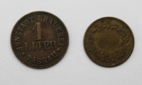 Auktion 371 / Los 6032 <br>2x div. Biermarken, 19. Jhd.