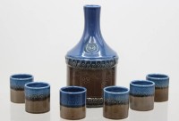 Auktion 371<br>Lik&ouml;r-Set, Rosenthal, Bj&ouml;rn Wiinblad, Karaffenst&ouml;psel fehlt, ca. H-20cm Becher H-5cm