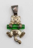 Auktion 371<br>figr&uuml;licher Anh&auml;nger, Silber, Katze, gr&uuml;ner Stein ? Turmalin?, 2,9gr., L-3cm