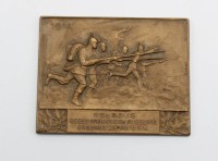 Auktion 371<br>Bronze-Plakette, FELDZUG GEGEN FRANKREICH, RUSSLAND, ENGLAND, JAPAN U.S.W., 1. WK, Firma Mayer &amp; Wilhelm in Stuttgart, ca. 5,2 xc 6,5cm