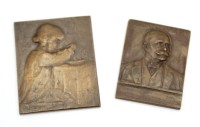 Auktion 371<br>2x Bronzeplaketten, um 1900, 1x  1908 anl&auml;sslich des 70. Geburtstags von Ferdinand von Zeppelin und Kind beim Essen, je ca. 5,5 x 4,5cm