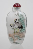 Auktion 371<br>Snuff-Bottle, Zwischenglasmalerei, China, Deckel besch&auml;digt, ca. H-9,5cm