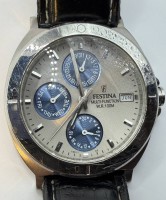 Auktion 371<br>Quartz HAU "Festina" multifunction. guter Zustand, schwarzes Lederband, D-3,7 cm