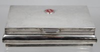 Auktion 371<br>Zigarrenkasten, BWKS, versilbert, Innen Holz, Bremer Sch&uuml;tzengilde, ca. H-4,5cm B-17,5cm T-10,5cm