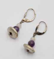 Auktion 371<br>Paar Ohrh&auml;nger, 925er Silber, Amethyst u. Rosenquarz, ca. 5gr., L-3,5cm