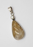 Auktion 371<br>925er Silberanh&auml;nger mit Rutilquarz und Perle, ca. 8gr., L-4,7cm