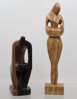 Auktion 371<br>2x div. Holzfiguren, je signiert, Afrika?, ca. H-31,5cm und 20cm