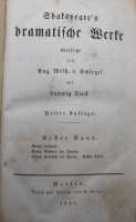 Auktion 371 / Los 3022 <br>Shakspeare's dramatische Werke, August Wilhelm von Schlegel und Ludwig Tieck, Druck und Verlag von G. Reimer in Berlin, Dritte Auflage 1843, 12 B&auml;nde in 6 B&uuml;chern